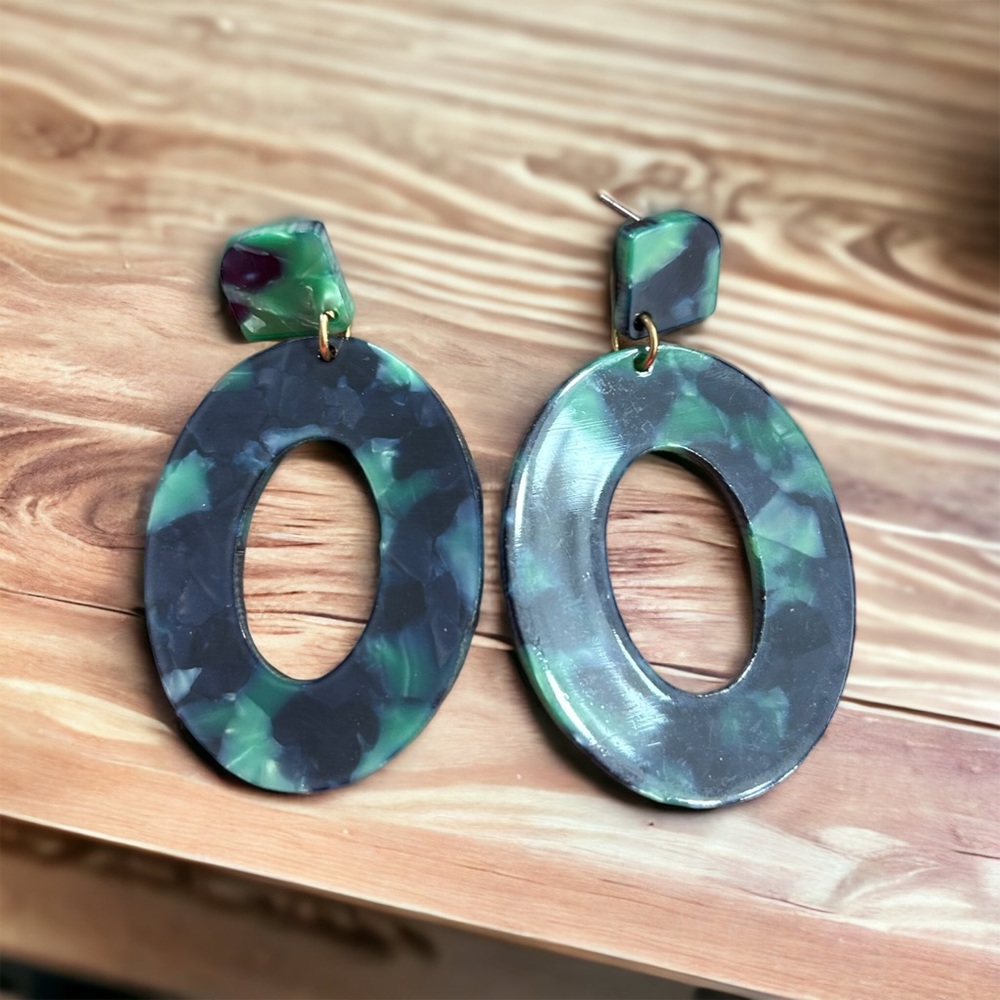 Green marble earrings